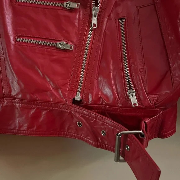 Vintage 80s genuine leather woman’s IOU red biker jacket - Picture 5 of 13